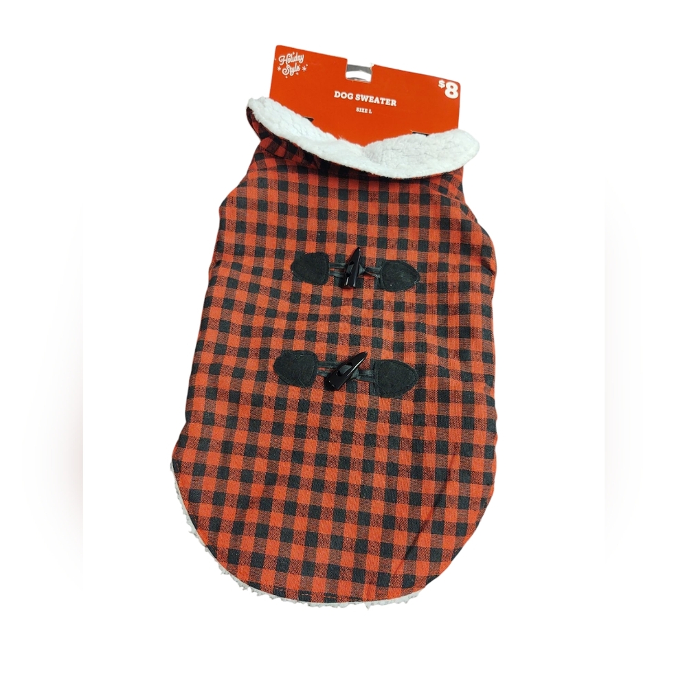 Red and Black Plaid Dog Sweater L
